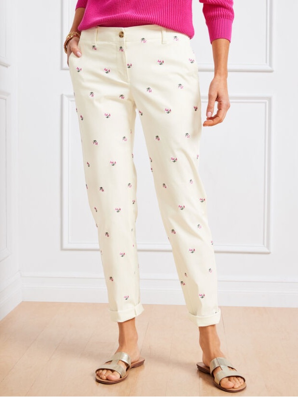Talbots Relaxed Chinos Floral Ditsy Ankle Length Cropped Pants Size 10